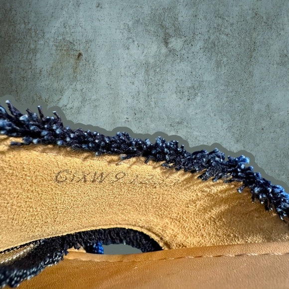 NWOT Stuart Weitzman ‘Edgeway’ Fringe-Trimmed Sandals in Navy Blue & Silver Sz 5 - Picture 14 of 16